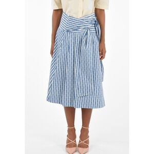 Tory Burch Skirt Women's 6 Gemini Link Bloom Stripe Wrap A Line Cotton Pockets